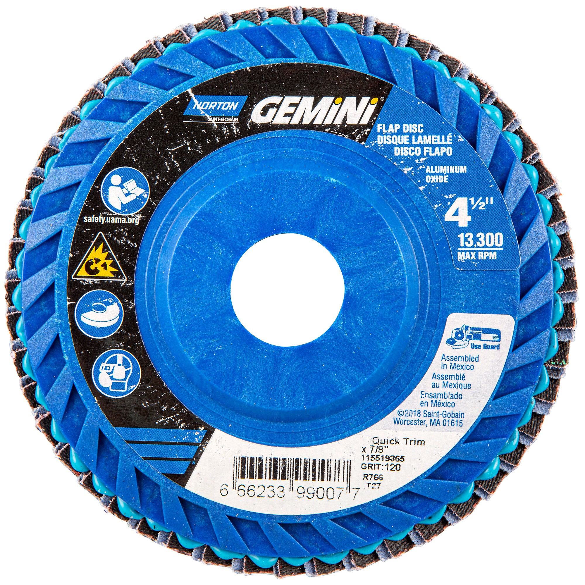 Norton 4-1/2 x 7/8 In. Gemini Plastic Flat Flap Disc T27 P120 Grit R766 ZA
