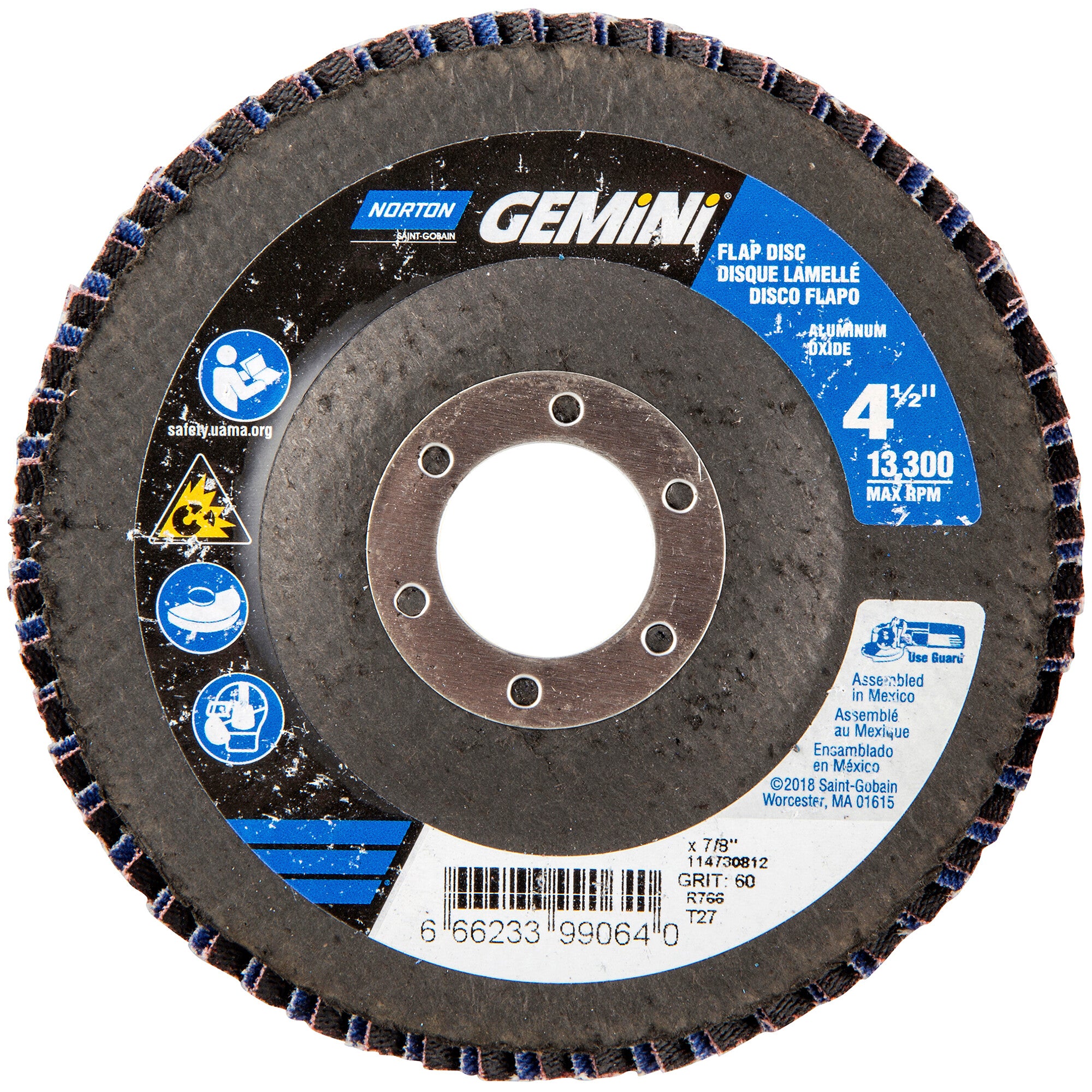 Norton 4-1/2 x 7/8 In. Gemini Fiberglass Flap Disc T27 P60 Grit R766 ZA