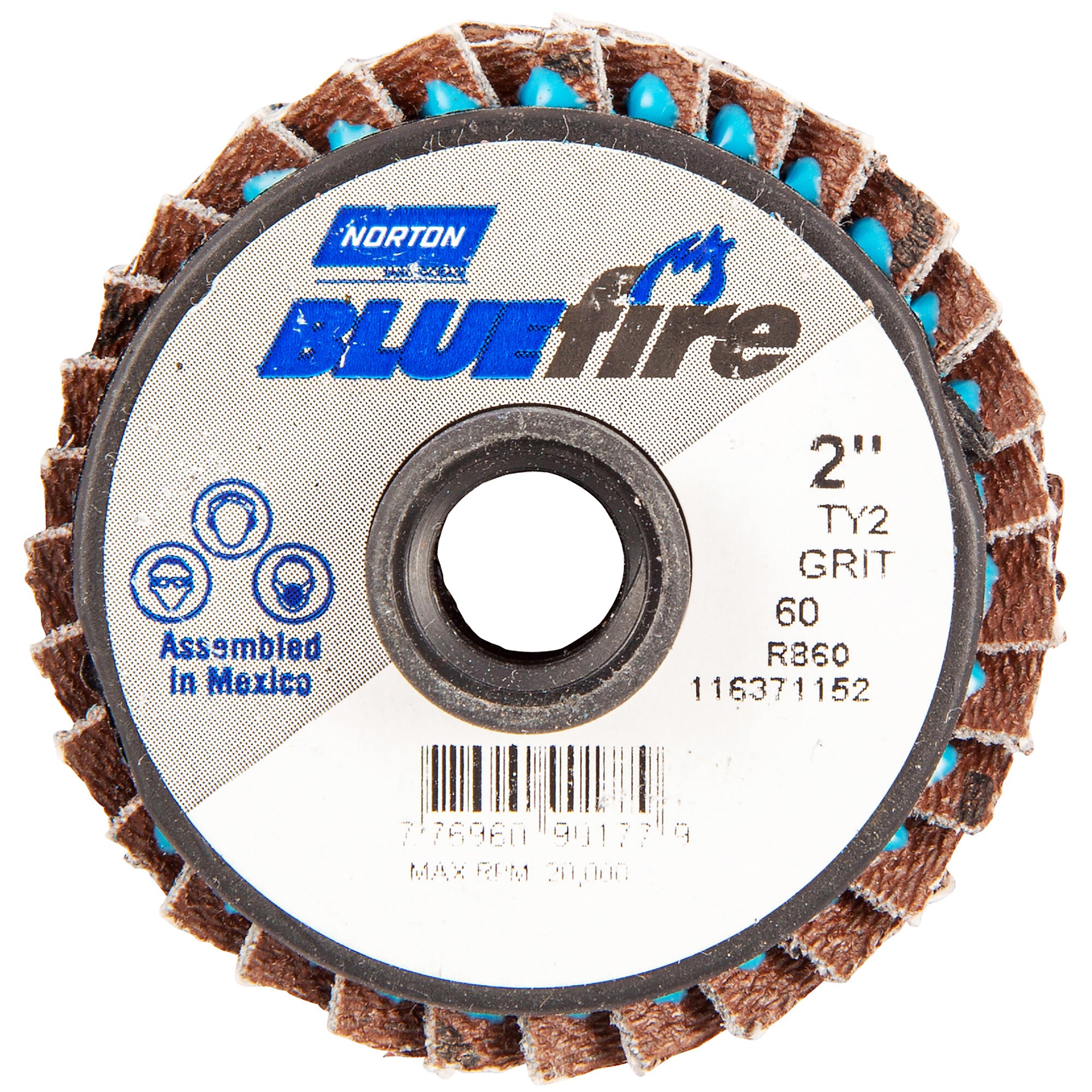 Norton 2 In. BlueFire Plastic Flat Mini Flap Disc Type II T27 P60 Grit R884P1 ZA