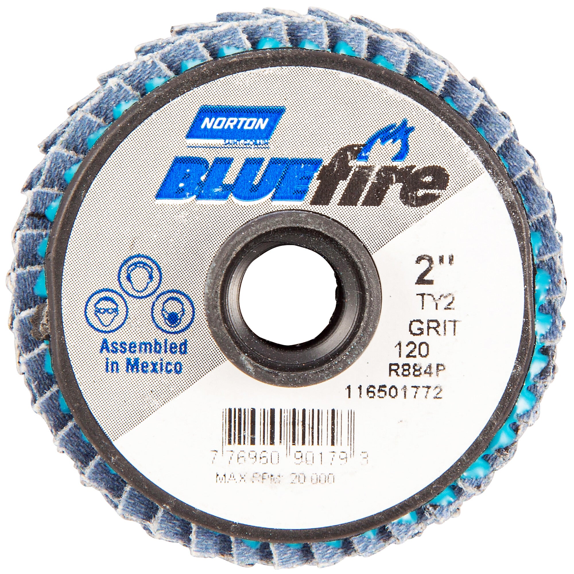 Norton 2 In. BlueFire Plastic Flat Mini Flap Disc Type II T27 P120 Grit R884P2 ZA