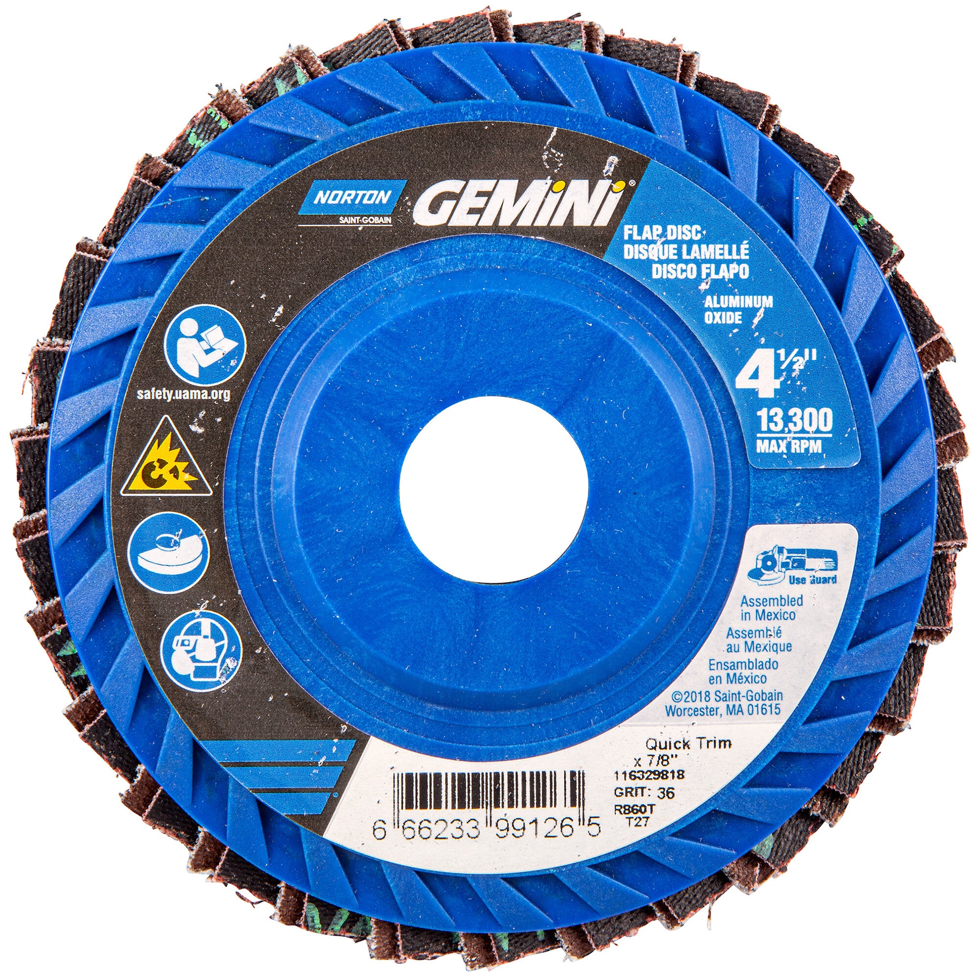 Norton 4-1/2 x 7/8 In. Gemini Plastic Flat Flap Disc T27 P36 Grit R766 ZA
