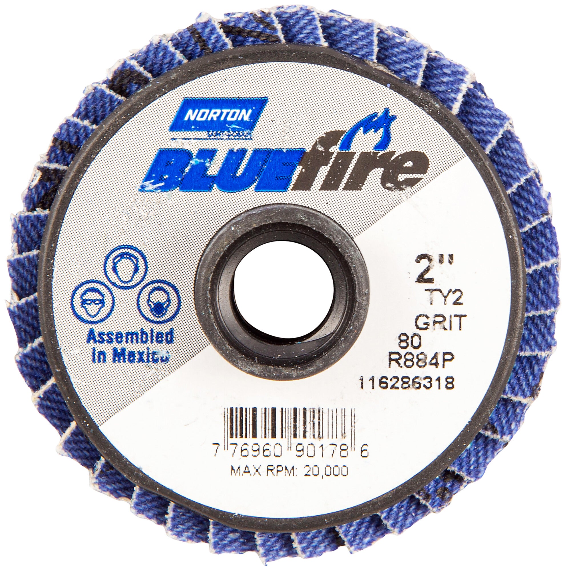 Norton 2 In. BlueFire Plastic Flat Mini Flap Disc Type II T27 P80 Grit R884P1 ZA