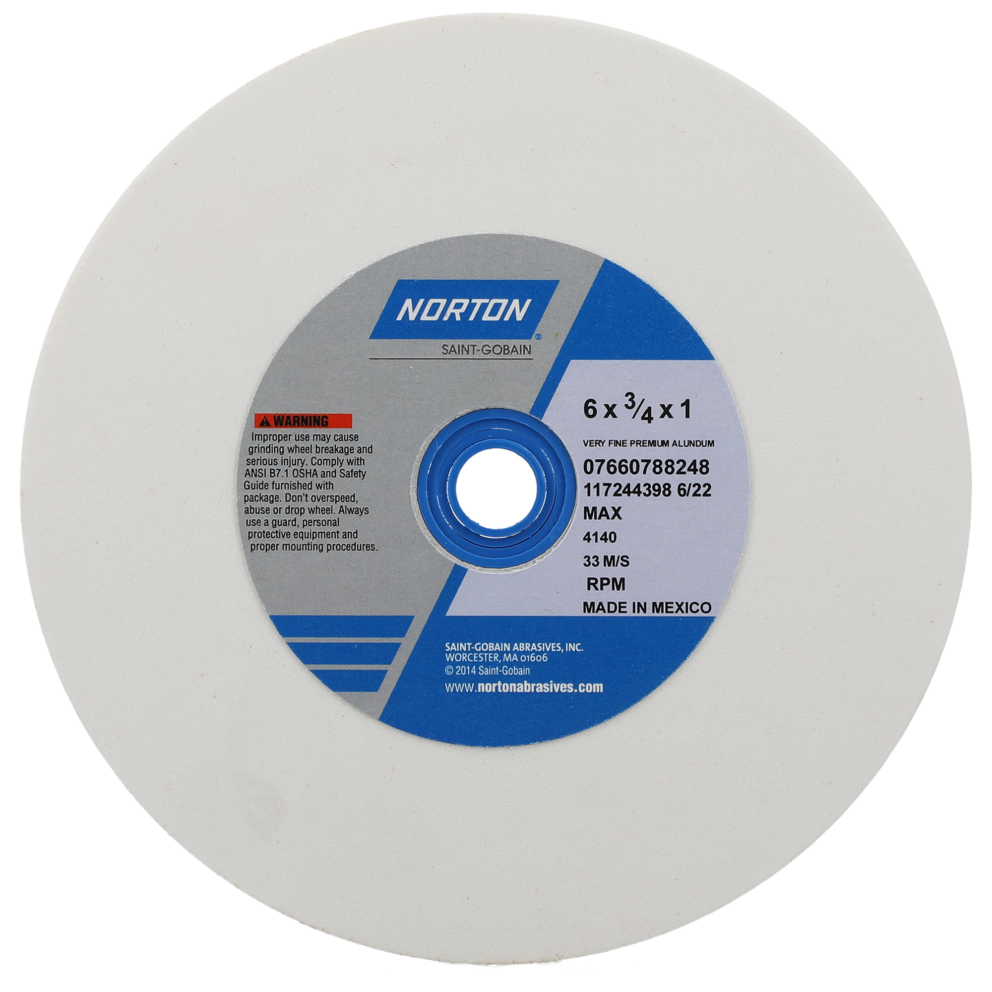 Norton 6 x 3/4 x 1 In. Premium Alundum Bench and Pedestal Wheel 150 J VBE T01