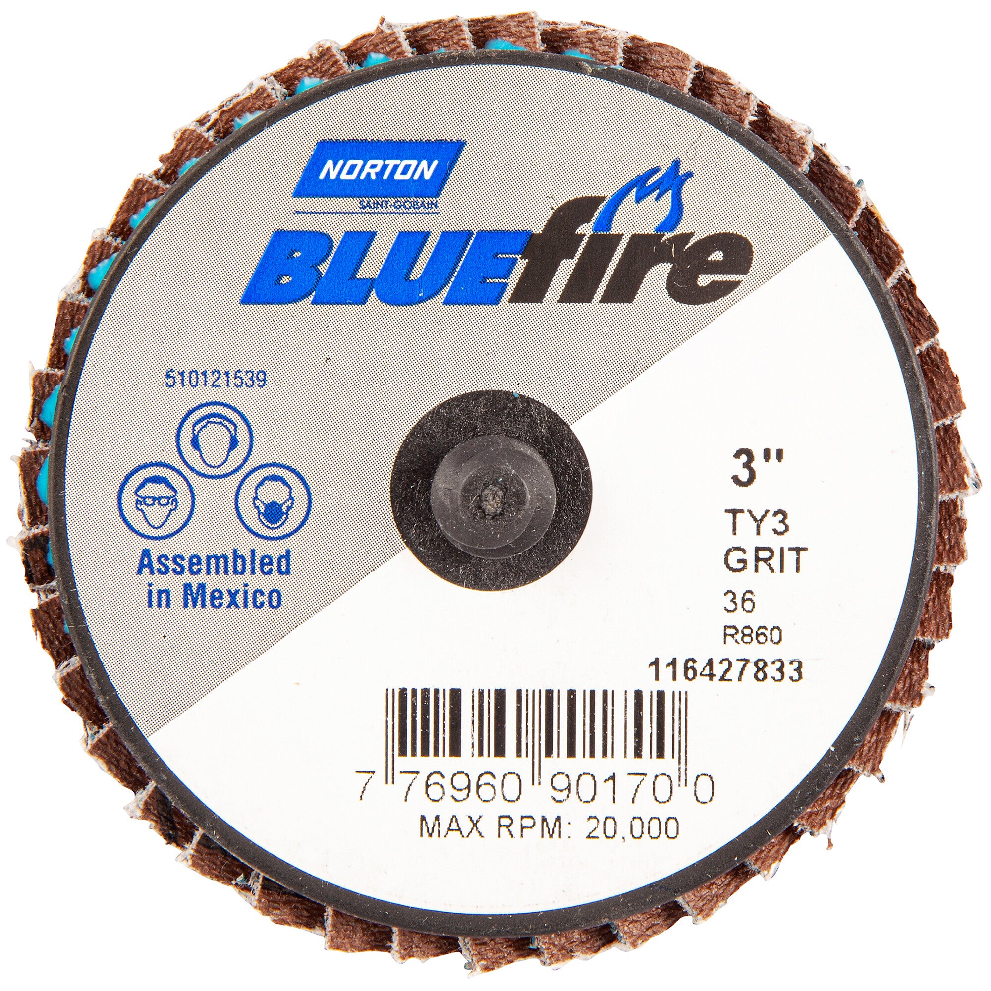 Norton 3 In. BlueFire Plastic Flat Mini Flap Disc Type III T27 P36 Grit R884P1 ZA