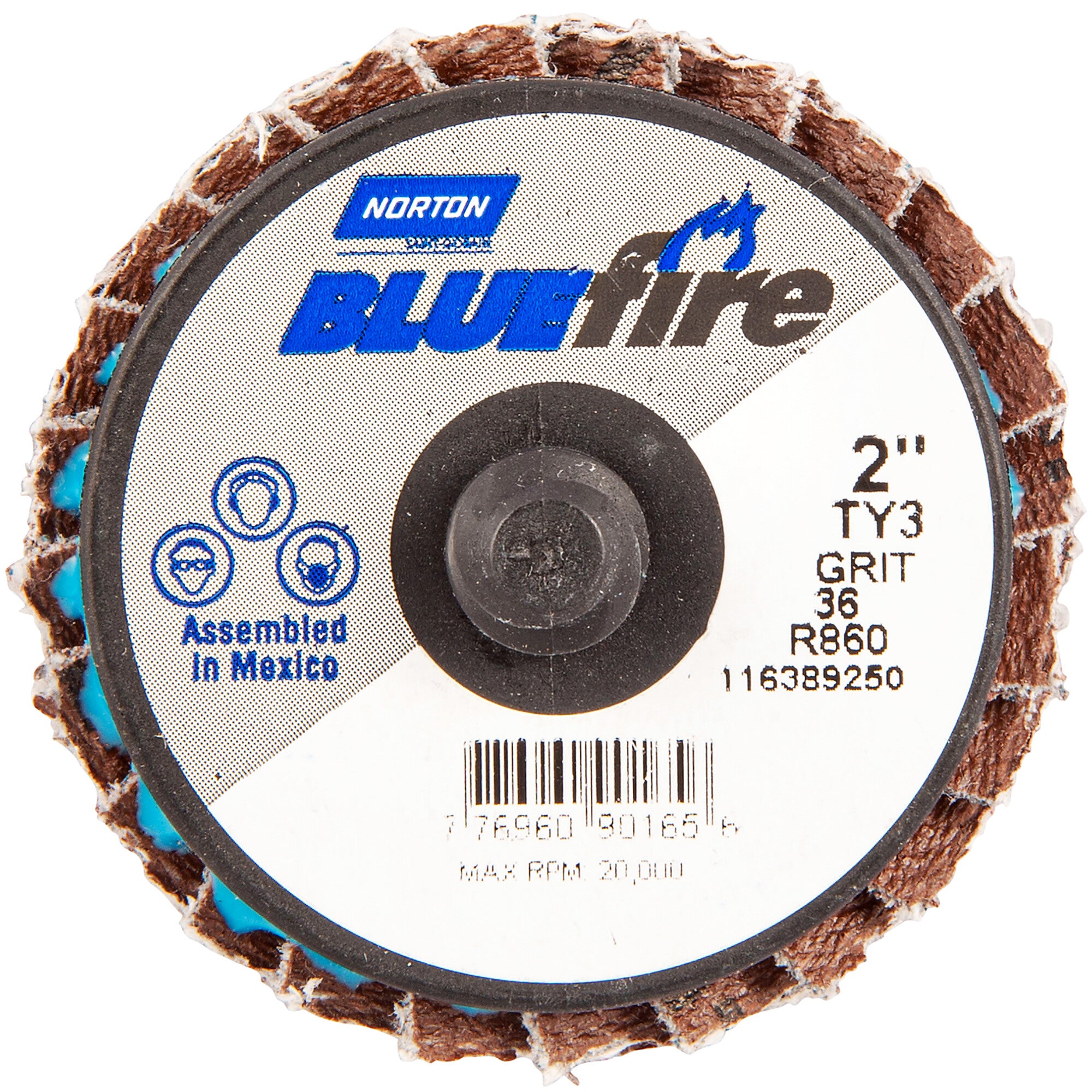 Norton 2 In. BlueFire Plastic Flat Mini Flap Disc Type III T27 P36 Grit R884P1 ZA