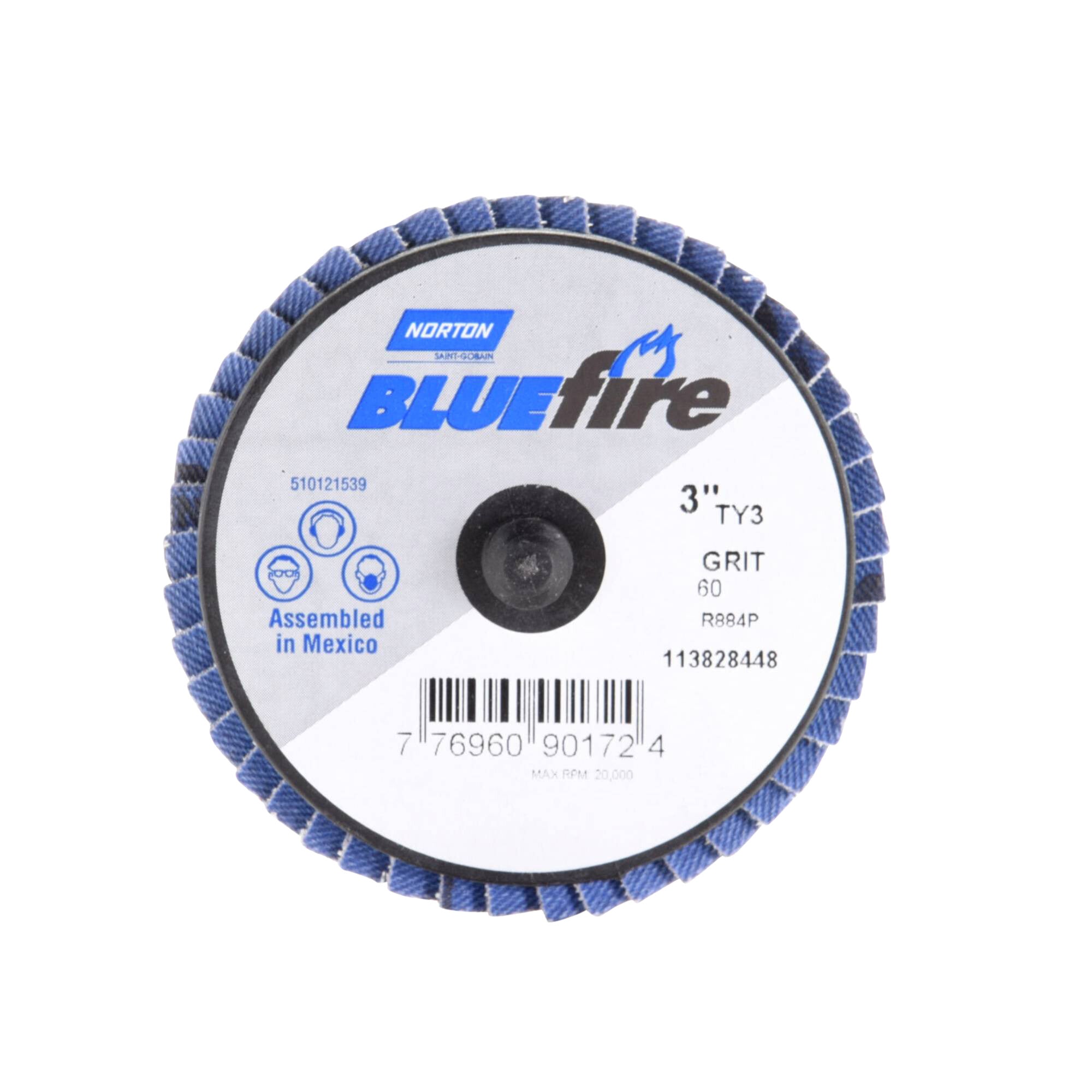 Norton 3 In. BlueFire Plastic Flat Mini Flap Disc Type III T27 P60 Grit R884P1 ZA
