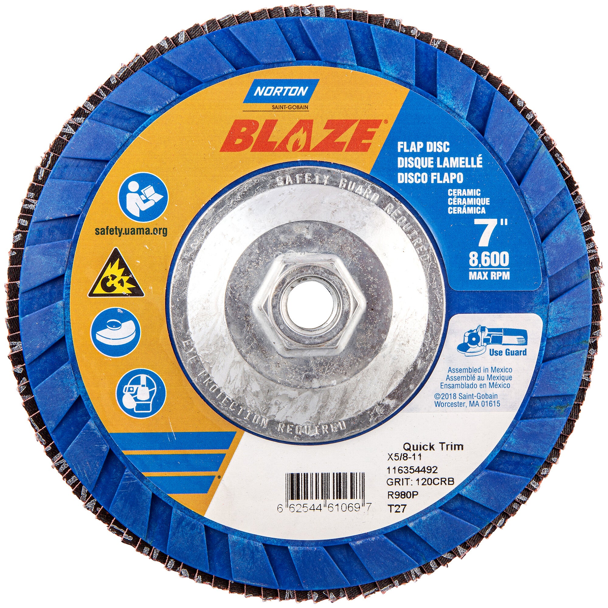 Norton 7 x 5/8 - 11 In. Blaze Plastic Flat Flap Disc T27 80 Grit R980P