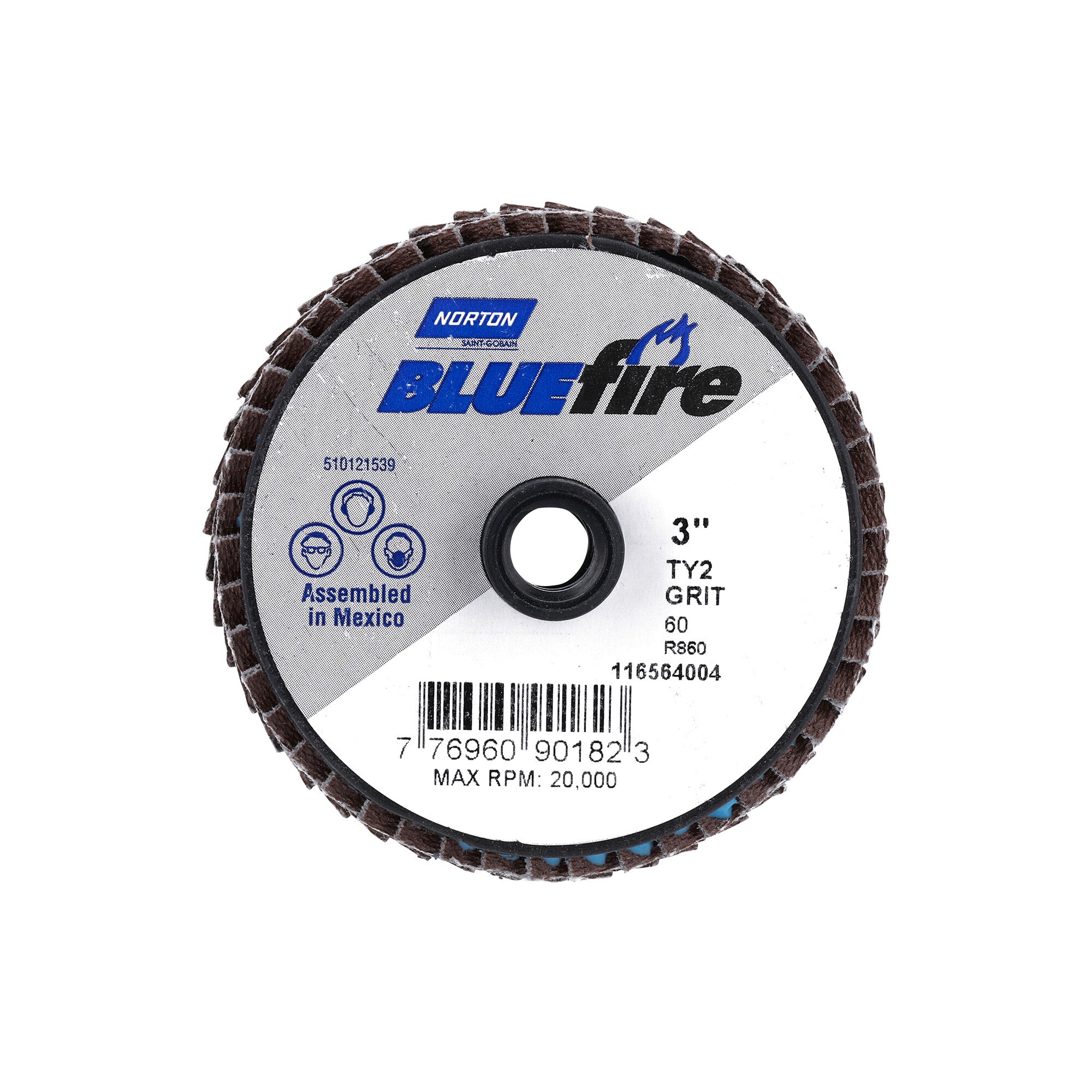 Norton 3 In. BlueFire Plastic Flat Mini Flap Disc Type II T27 P60 Grit R884P1 ZA