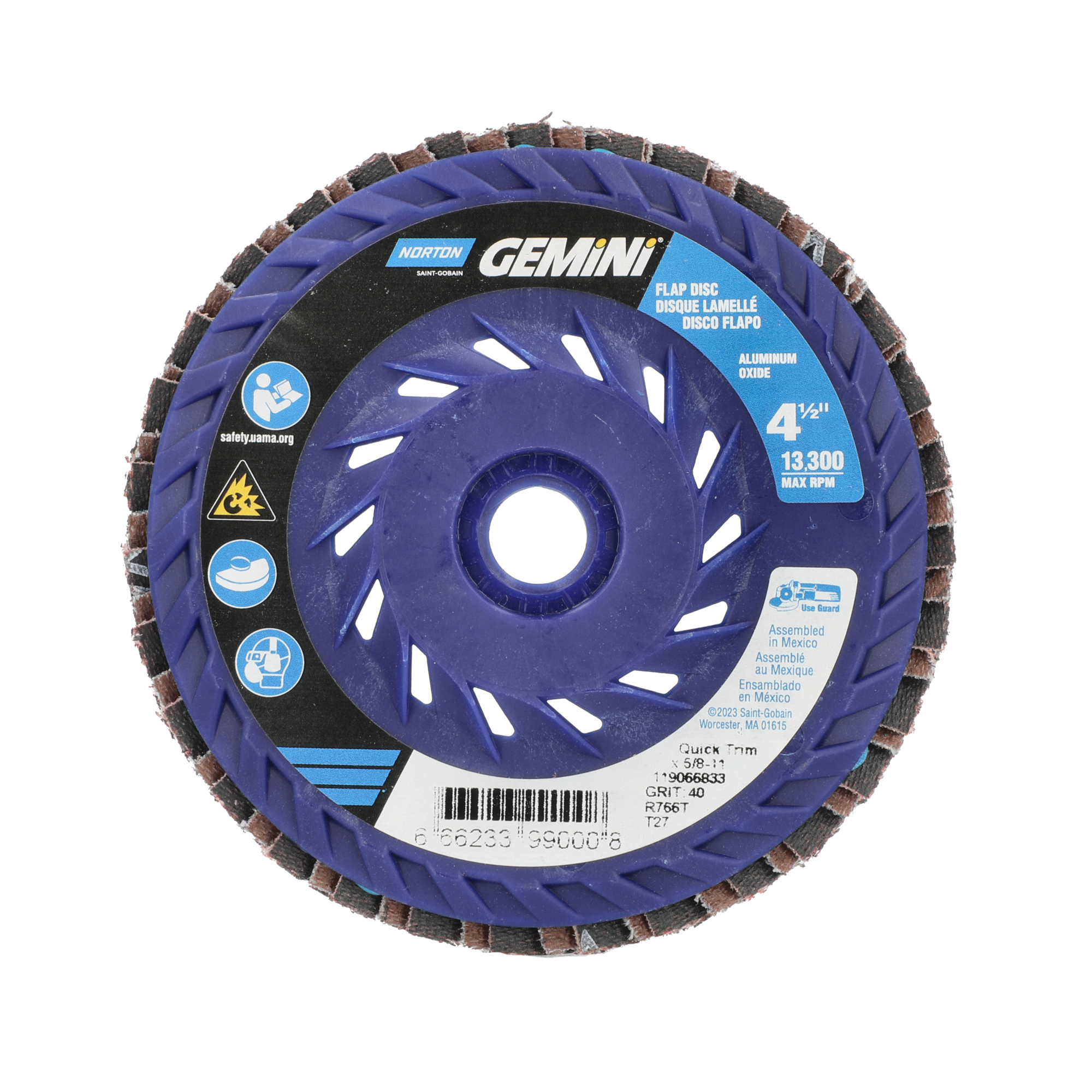 Norton 4-1/2 x 5/8 - 11 In. Gemini Plastic Flat Flap Disc T27 P40 Grit R766 ZA