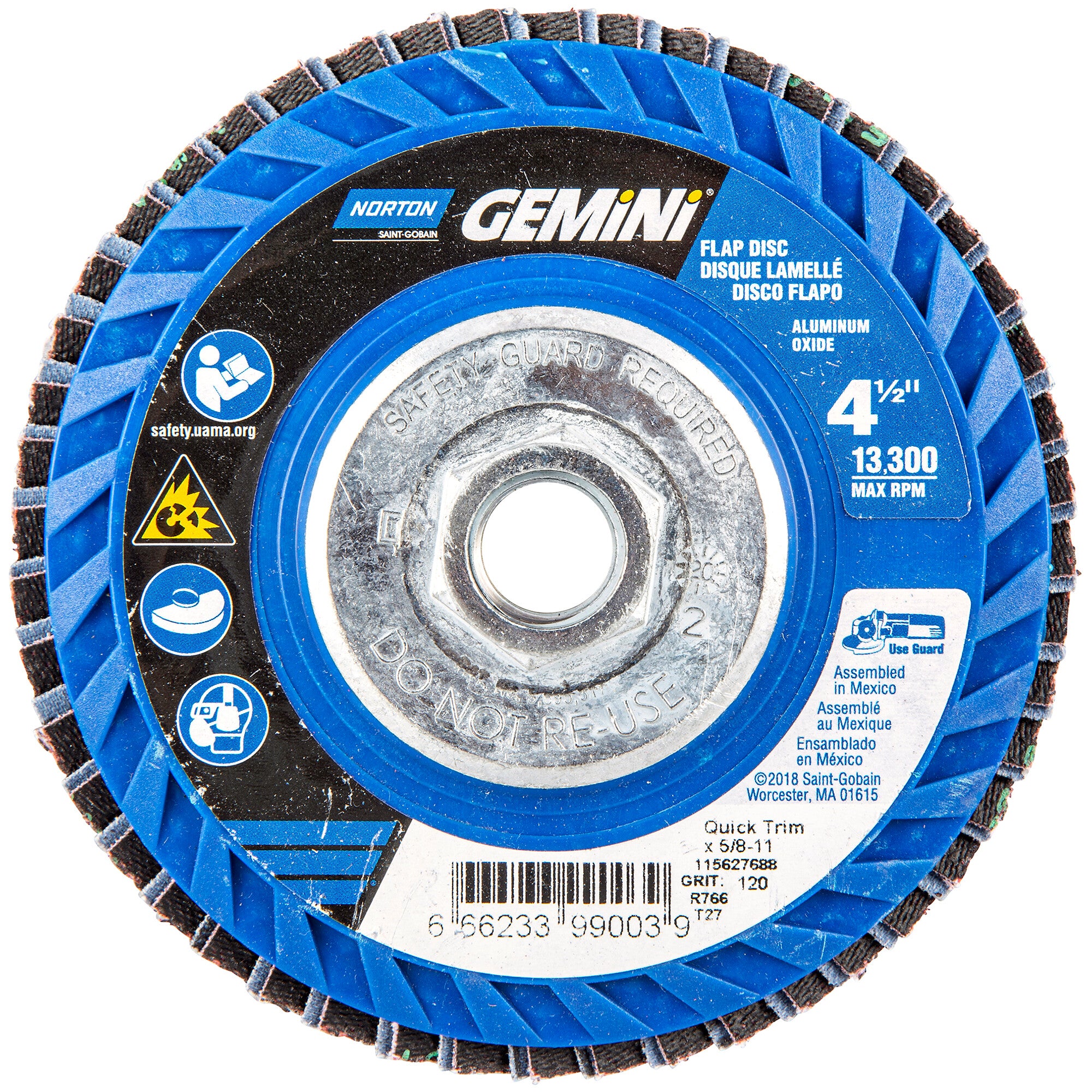 Norton 4-1/2 x 5/8 - 11 In. Gemini Plastic Flat Flap Disc T27 P120 Grit R766 ZA