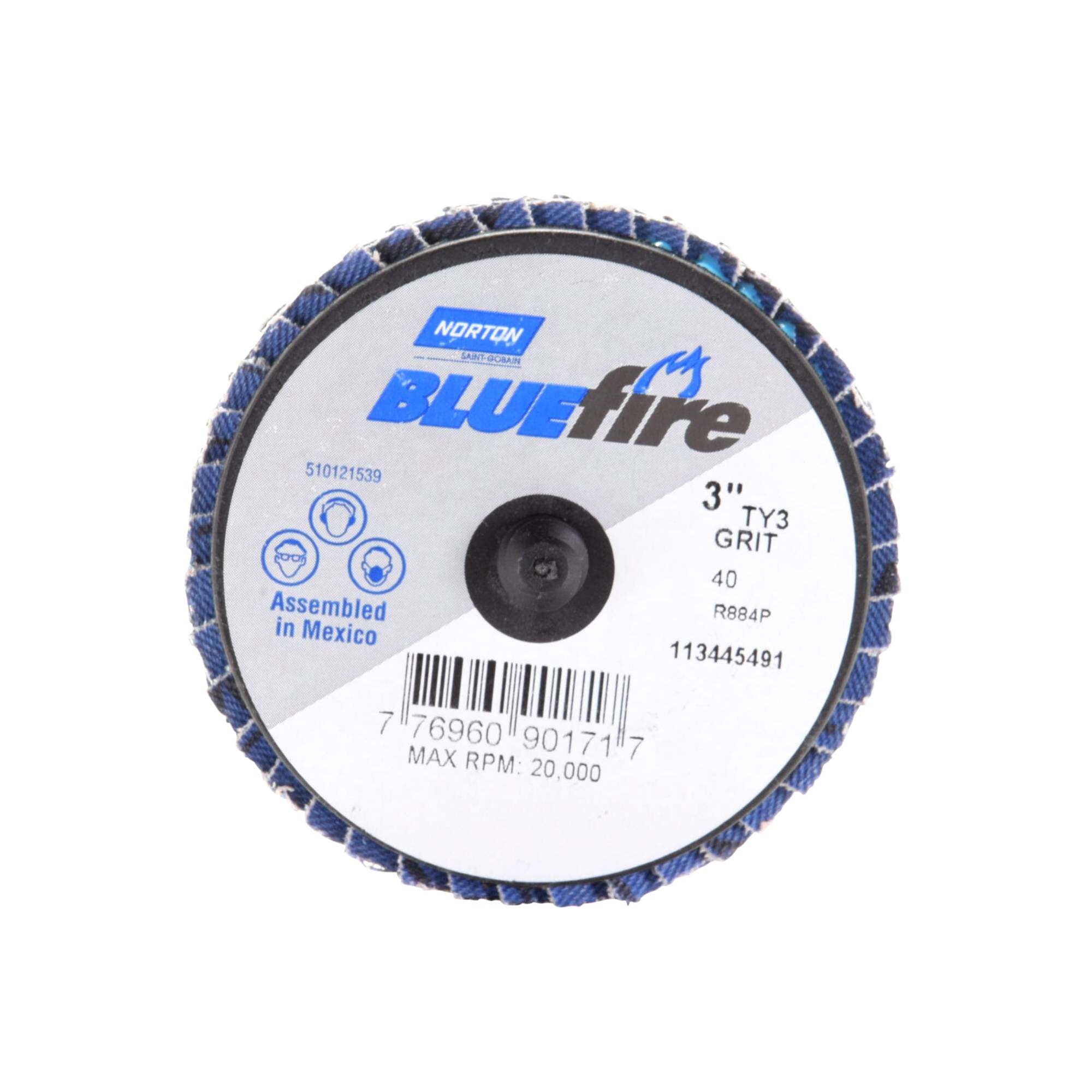 Norton 3 In. BlueFire Plastic Flat Mini Flap Disc Type III T27 P40 Grit R884P1 ZA