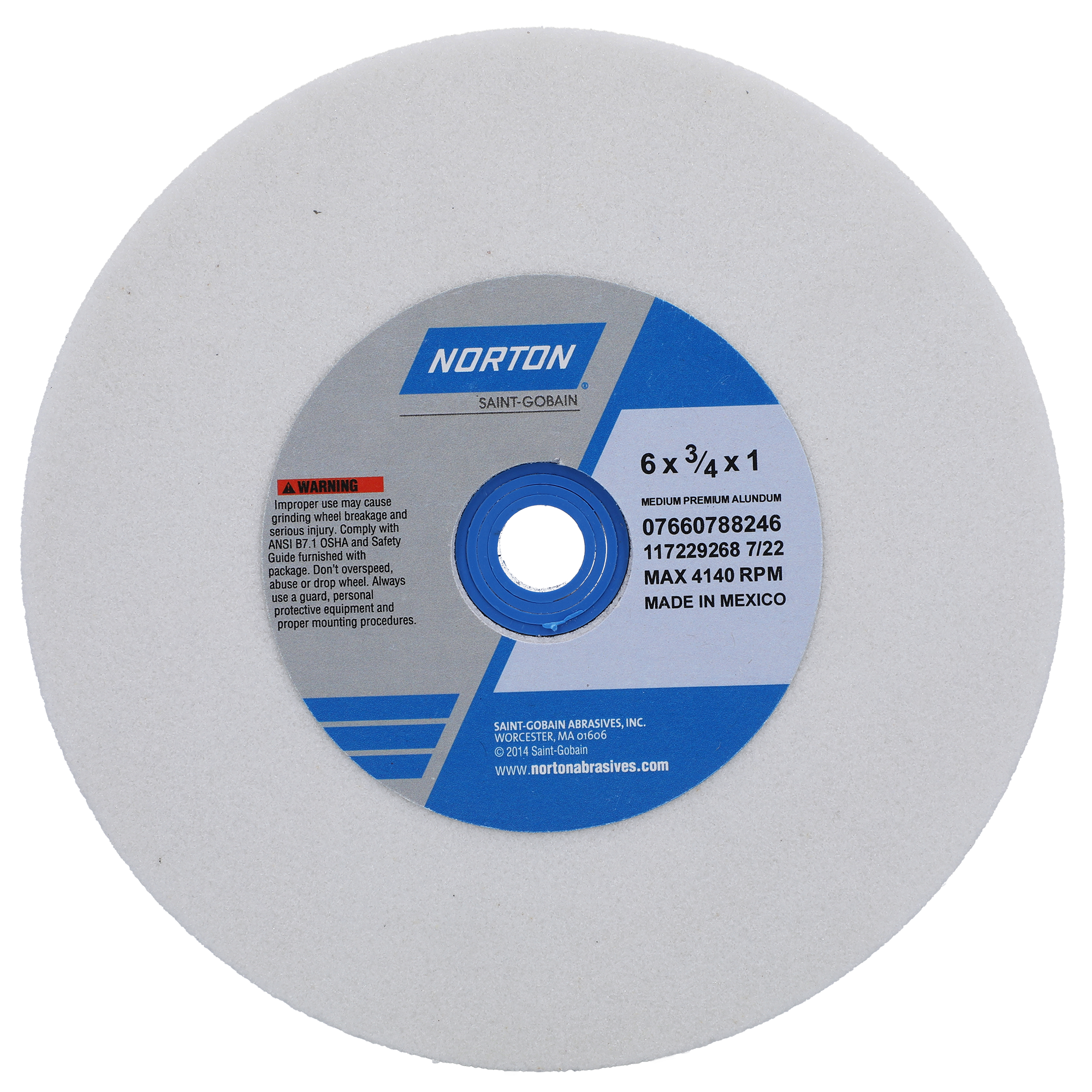 Norton 6 x 3/4 x 1 In. Premium Alundum Bench and Pedestal Wheel 60 J VBE T01