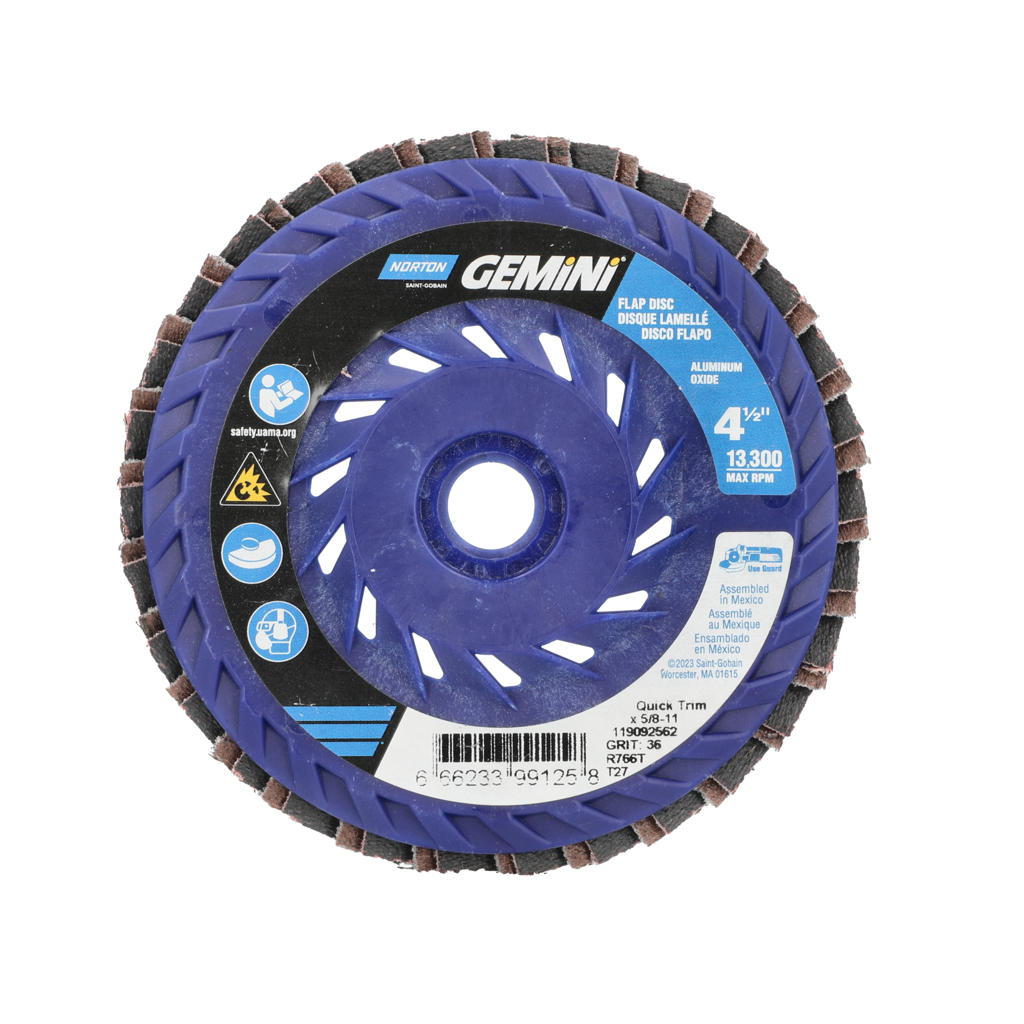 Norton 4-1/2 x 5/8 - 11 In. Neon Plastic Flat Flap Disc T27 P36 Grit R766 ZA