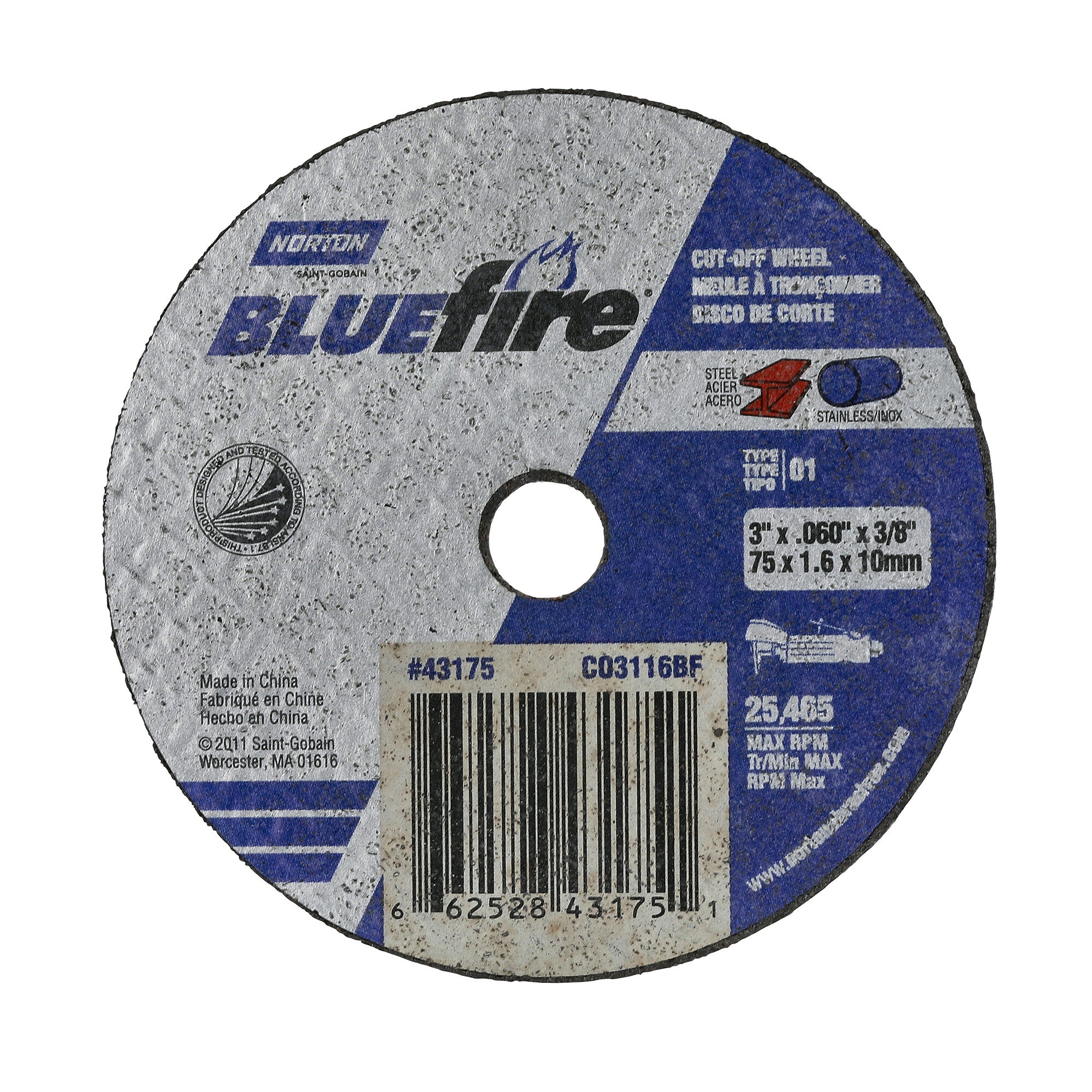 Norton 3 x .060 x 3/8 In. BlueFire Cut-Off Wheel 46 X T01/41