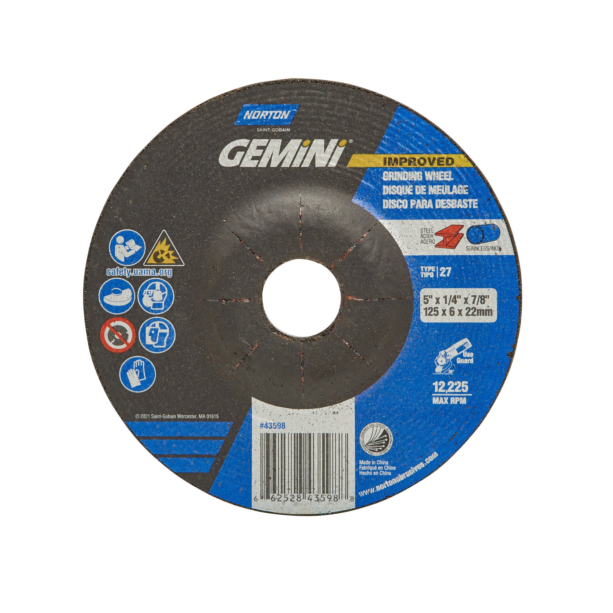 Norton 5 x 1/4 x 7/8 In. Gemini Grinding Wheel 24 S BDA T27