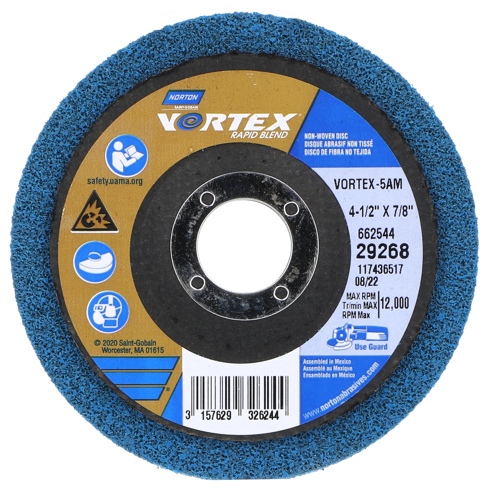 Norton 4-1/2 x 7/8 In. Bear-Tex Vortex Rapid Blend Non-Woven Disc AO M Grit T27
