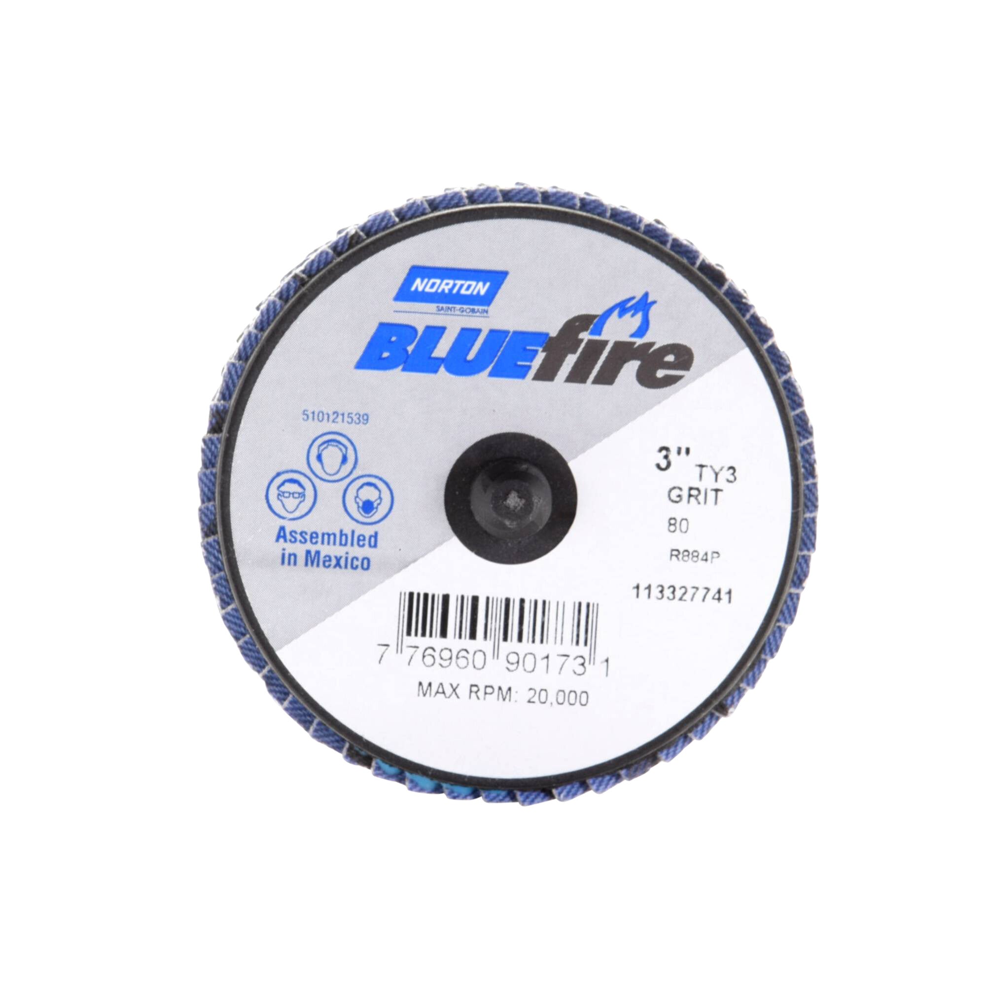 Norton 3 In. BlueFire Plastic Flat Mini Flap Disc Type III T27 P80 Grit R884P1 ZA