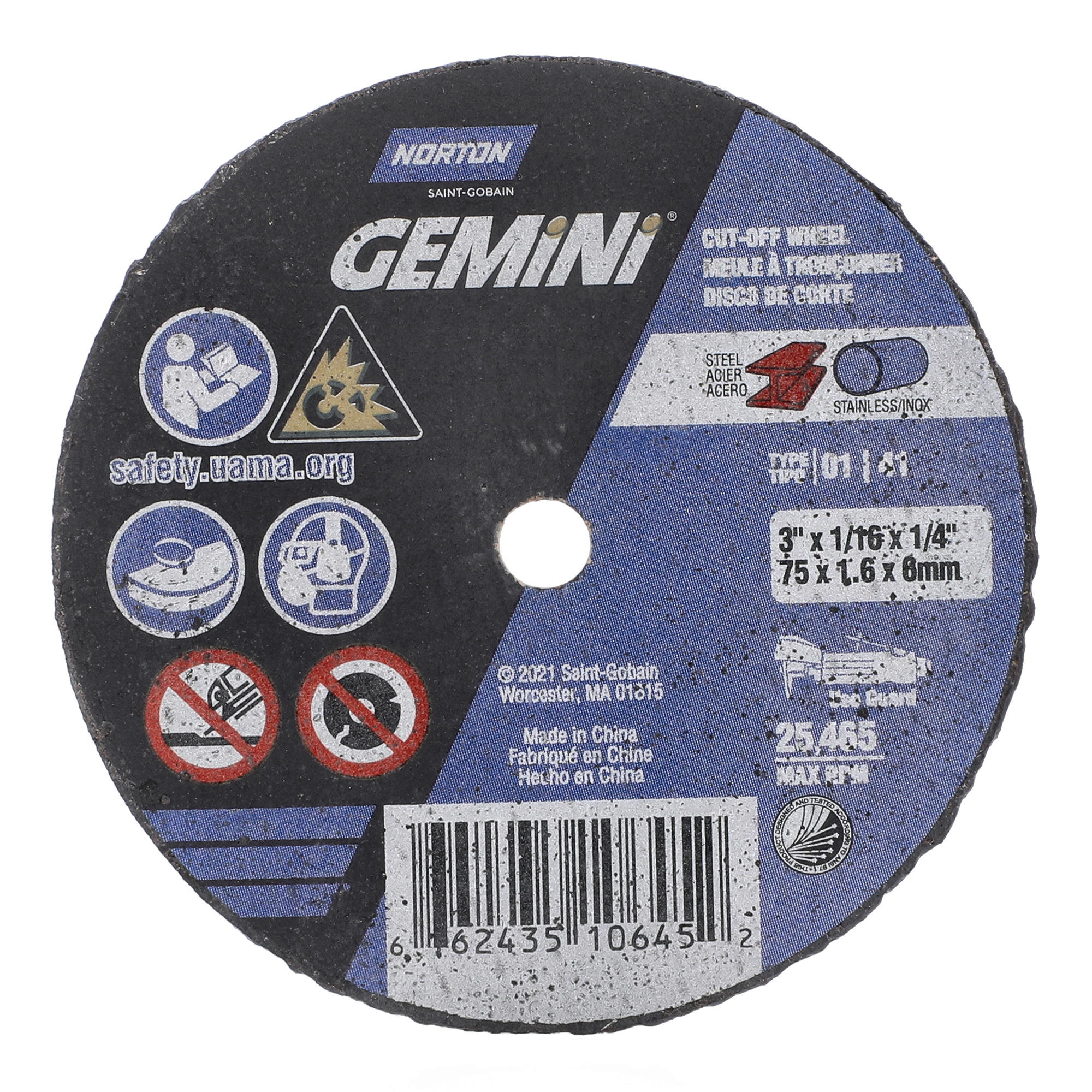 Norton 3 x 1/16 x 1/4 In. Gemini FC Cut-Off Wheel 36 T T01/41