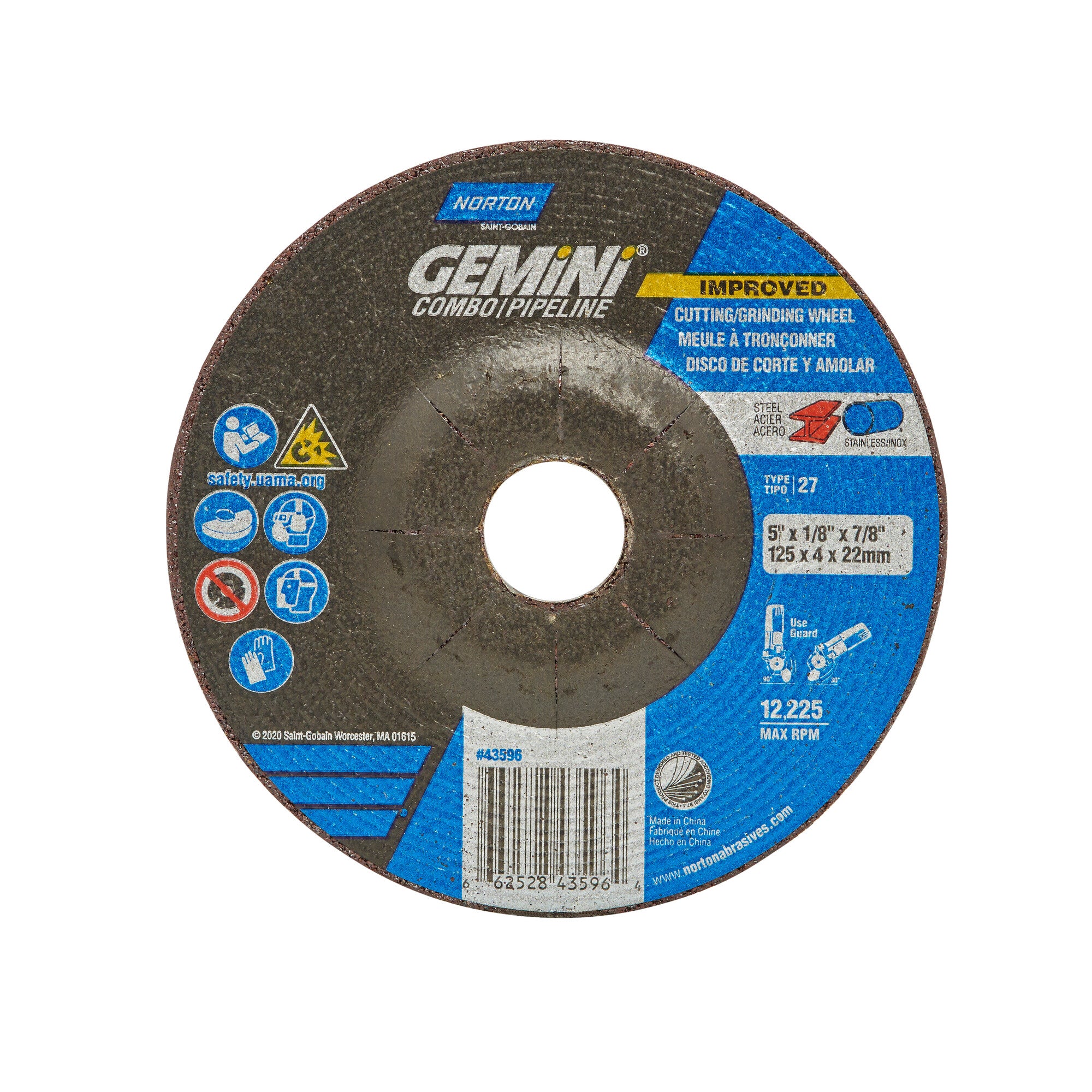 Norton 5 x 1/8 x 7/8 In. Gemini Grinding and Cutting Whl 24 T BDA3 T27