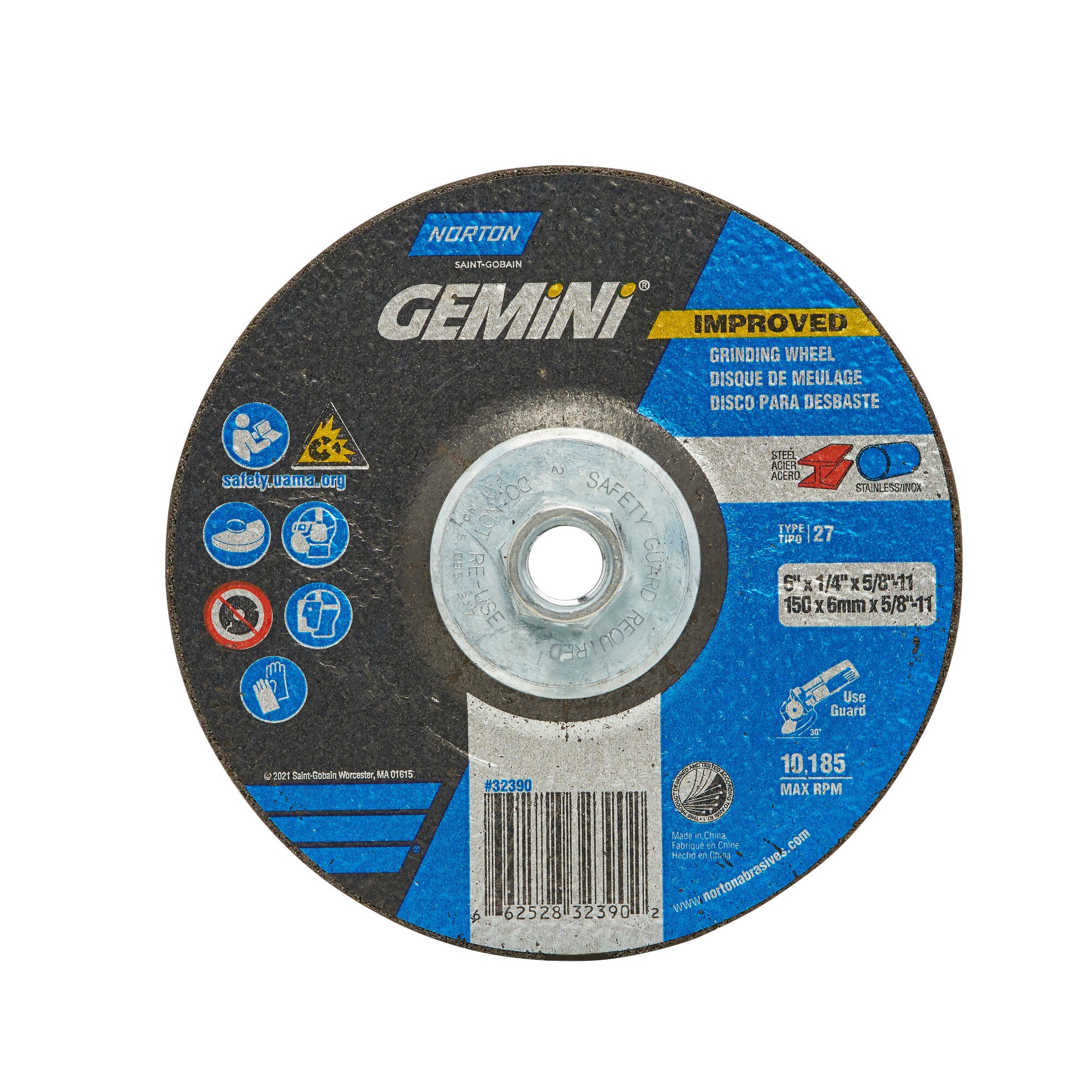 Norton 6 x 1/4 x 5/8 - 11 In. Gemini Grinding Wheel 24 S T27
