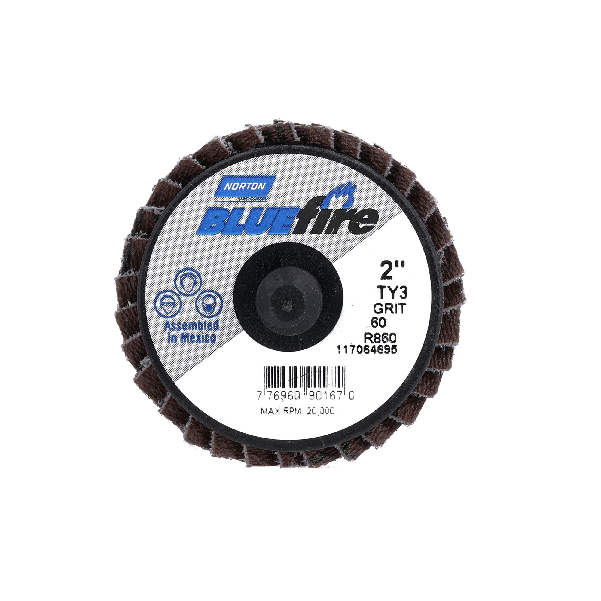 Norton 2 In. BlueFire Plastic Flat Mini Flap Disc Type III T27 P60 Grit R884P1 ZA