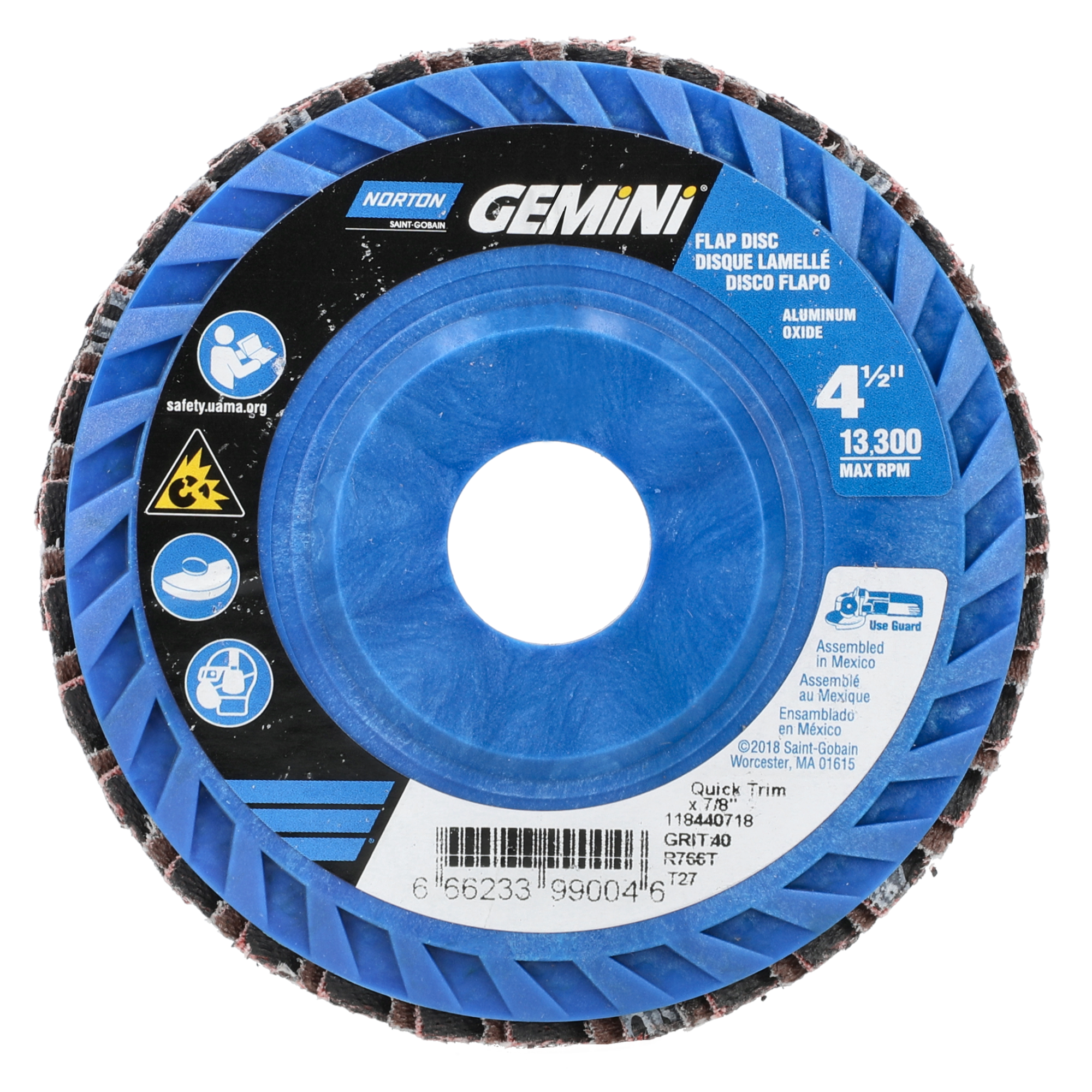Norton 4-1/2 x 7/8 In. Gemini Plastic Flat Flap Disc T27 P40 Grit R766 ZA