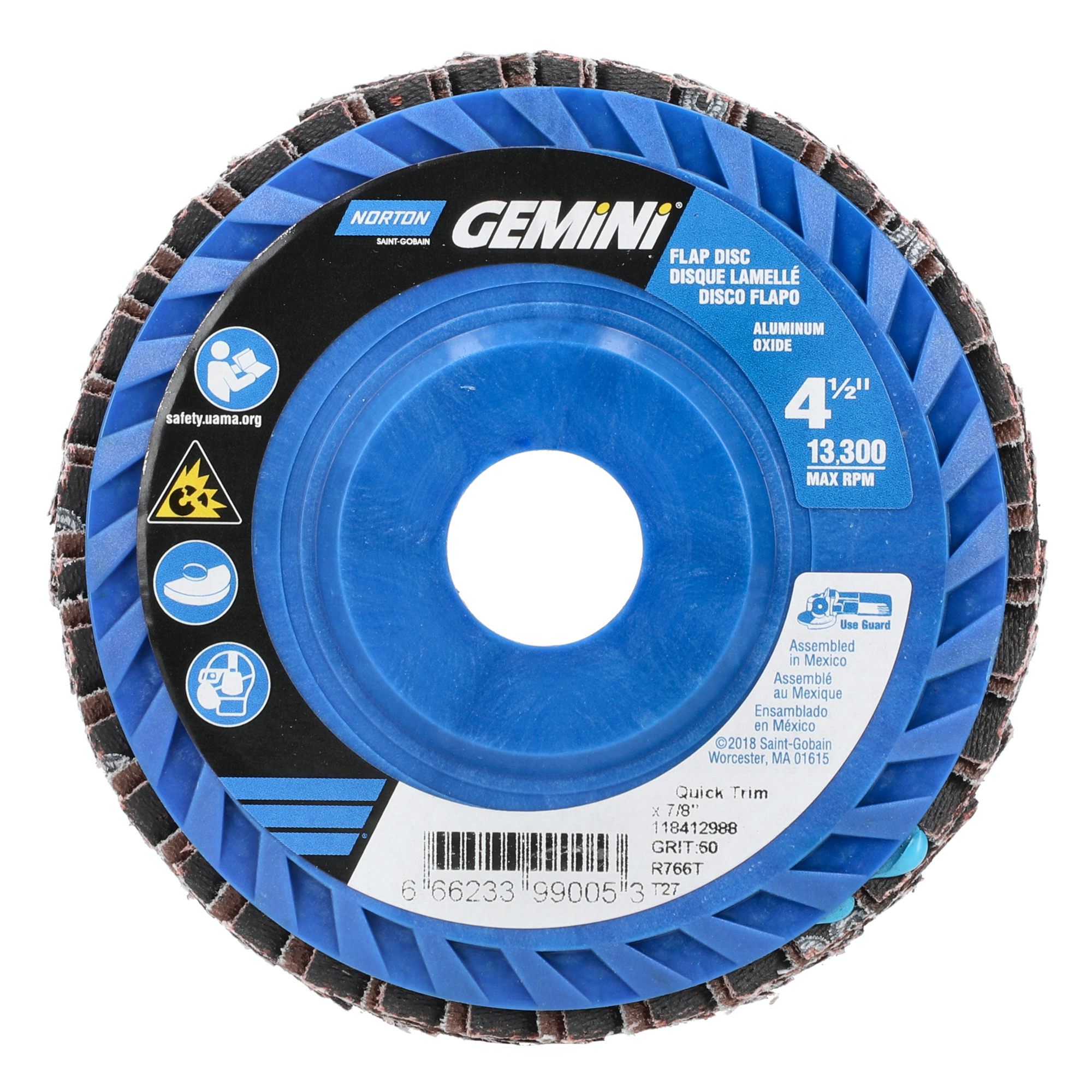 Norton 4-1/2 x 7/8 In. Gemini Plastic Flat Flap Disc T27 P60 Grit R766 ZA