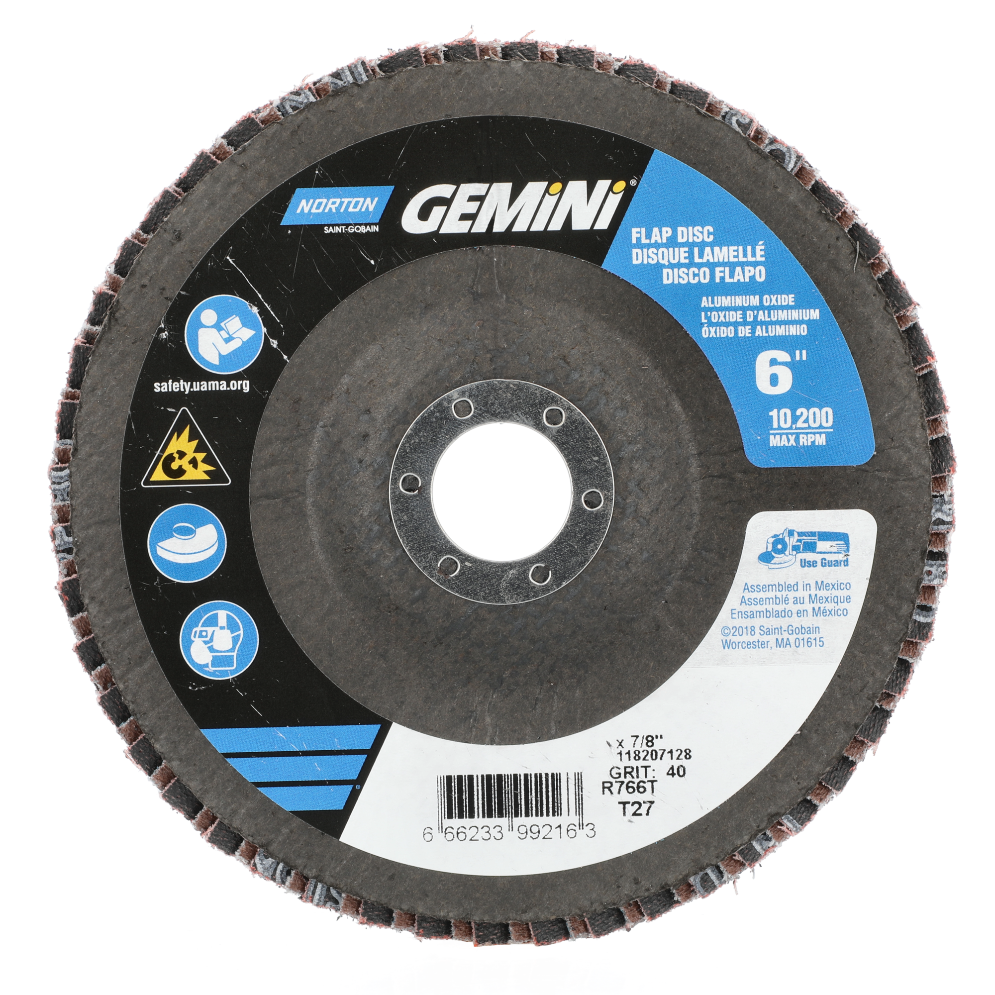 Norton 6 x 7/8 In. Neon Fiberglass Flap Disc T27 P40 Grit R766 ZA