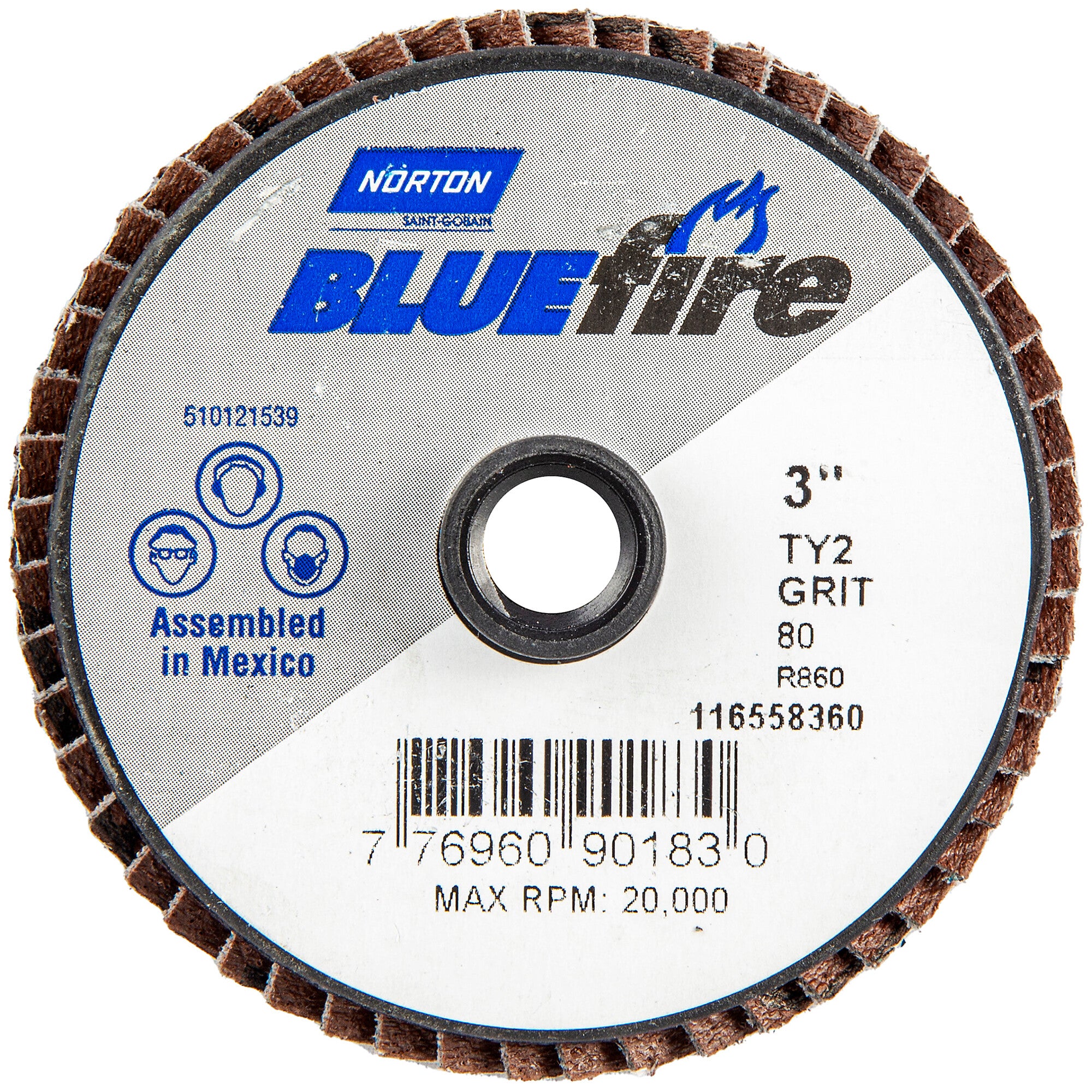 Norton 3 In. BlueFire Plastic Flat Mini Flap Disc Type II T27 P80 Grit R884P1 ZA
