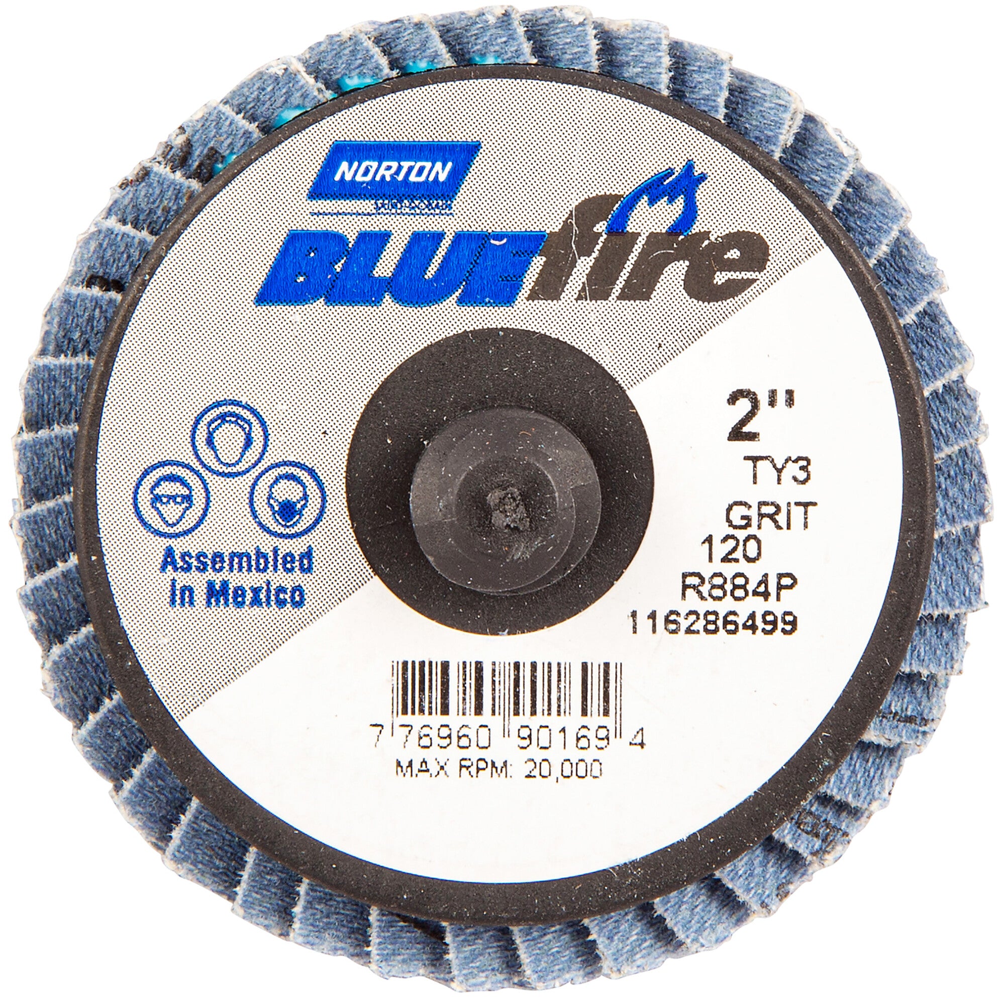 Norton 2 In. BlueFire Plastic Flat Mini Flap Disc Type III T27 P120 Grit R884P2 ZA