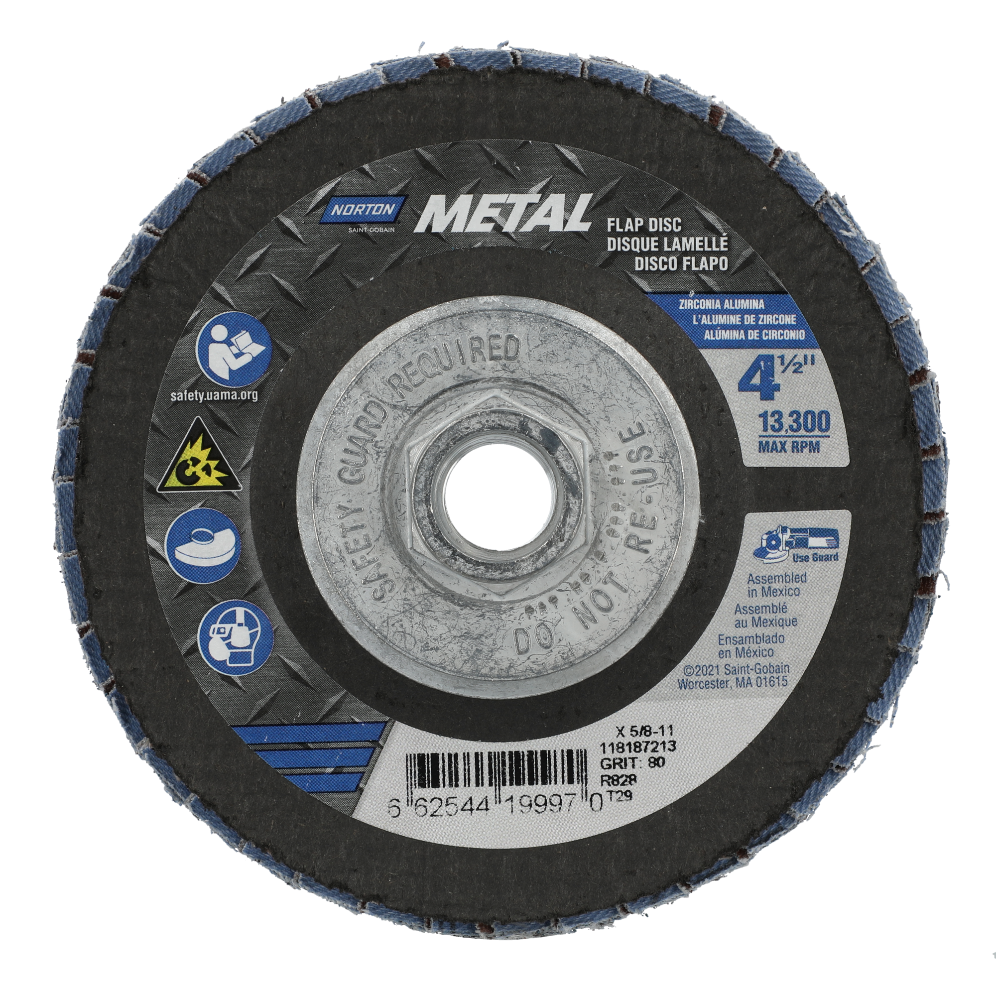 Norton 4-1/2 x 5/8 - 11 In. Metal Fiberglass Conical Flap Disc T29 80 Grit R828T ZA
