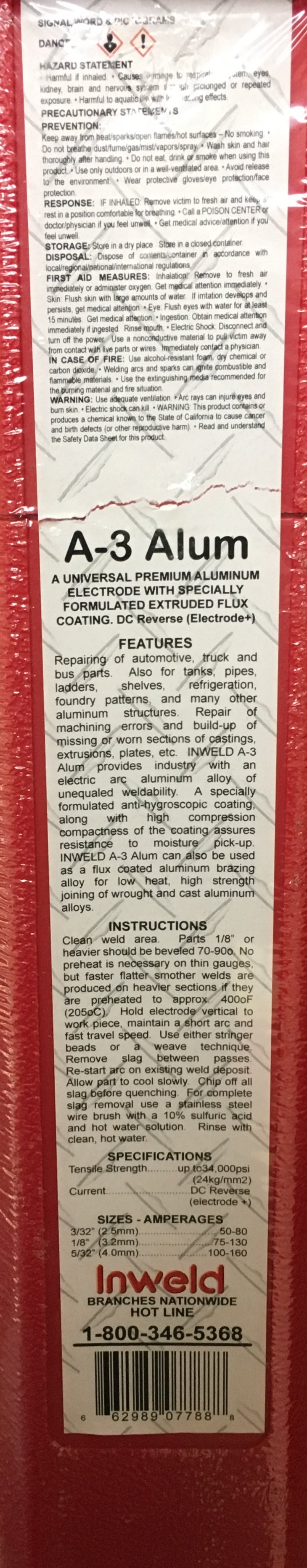 Inweld WEA3AL125 4043 1/8" Aluminum Stick Electrode Back