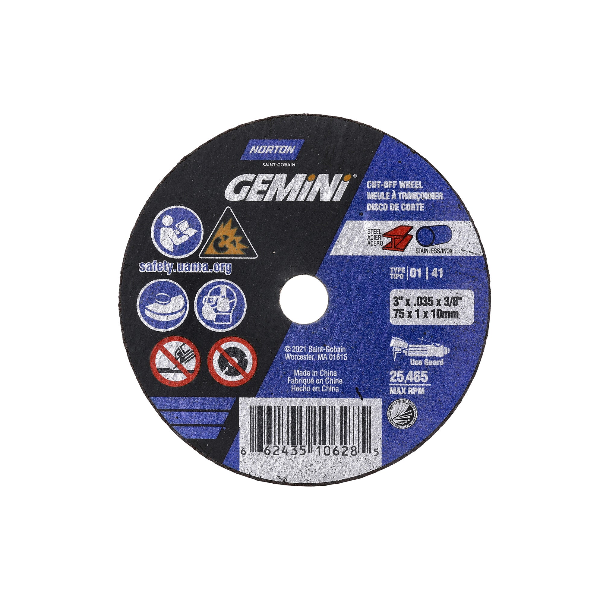 Norton 3 x .035 x 3/8 In. Gemini FC Cut-Off Wheel 60 O T01/41 25