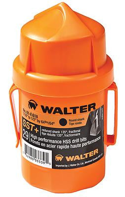 Walter 01E118 29-Piece Quick-Shank Jobber's Length SST Drill Bit Set, Orange