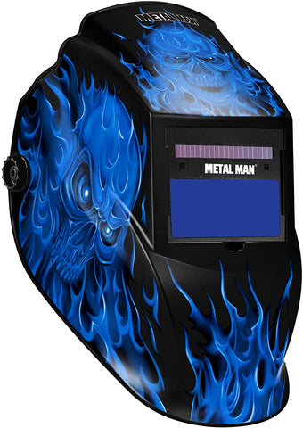 Metal Man ASF8560SGC Blue Skull Flame Variable Shade Auto Darkening Welding Helmet w/ Grind
