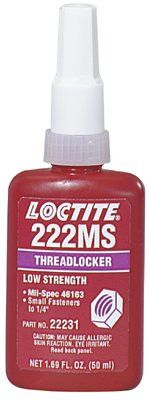 Loctite 22231 222MS Threadlockers, Low Strength/Small Screw, 50 mL