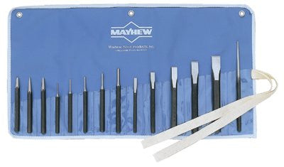 mayhew-tools-61044-punch-&-chisel-kit,-14-pc,-alloy-steel-w/black-oxide-finish