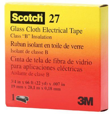 3M 54007150749 Scotch Glass Cloth Electrical Tapes 27, 66 ft x 3/4 in, White (1 Roll)