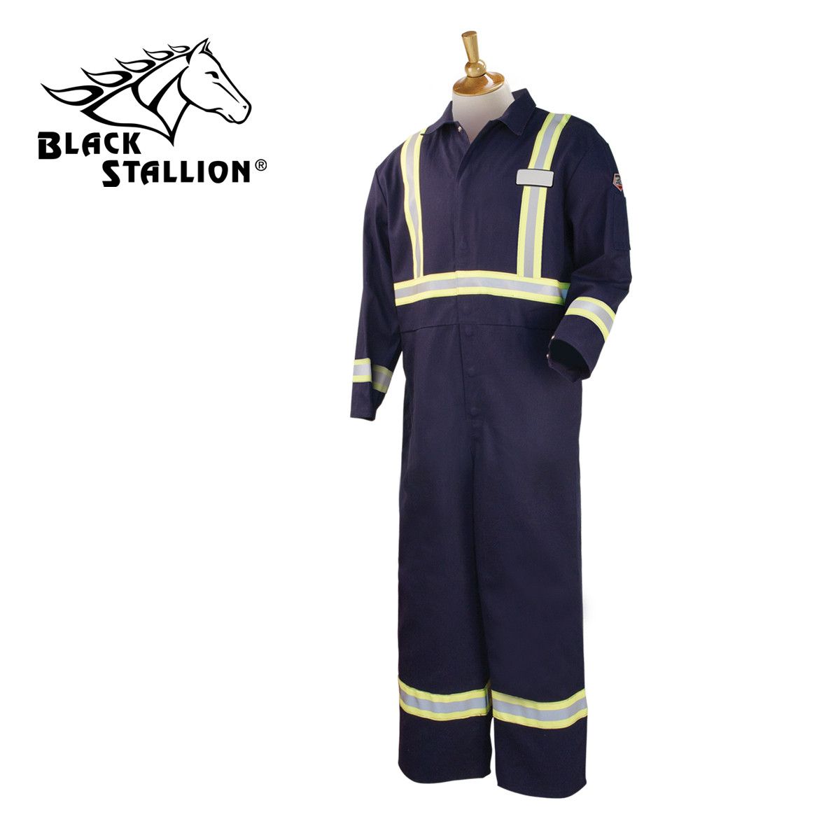 Revco FN9-32CA/PT/RTT 9 oz. Navy FR Cotton Coverall w/ FR Reflective T