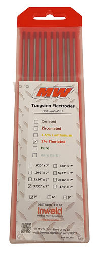 Masterweld 07WTH2062 1/16 x 7" 2% Thoriated - RED Tungsten Electrodes (10 Pack)