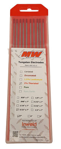 Masterweld 07WTH2093 3/32 x 7" 2% Thoriated - RED Tungsten Electrodes (10 Pack)