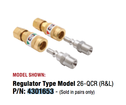 Harris 4301653 26-QCR (R&L) OSHA Compliant Oxygen-Fuel Quick Connectors (1 Pair)