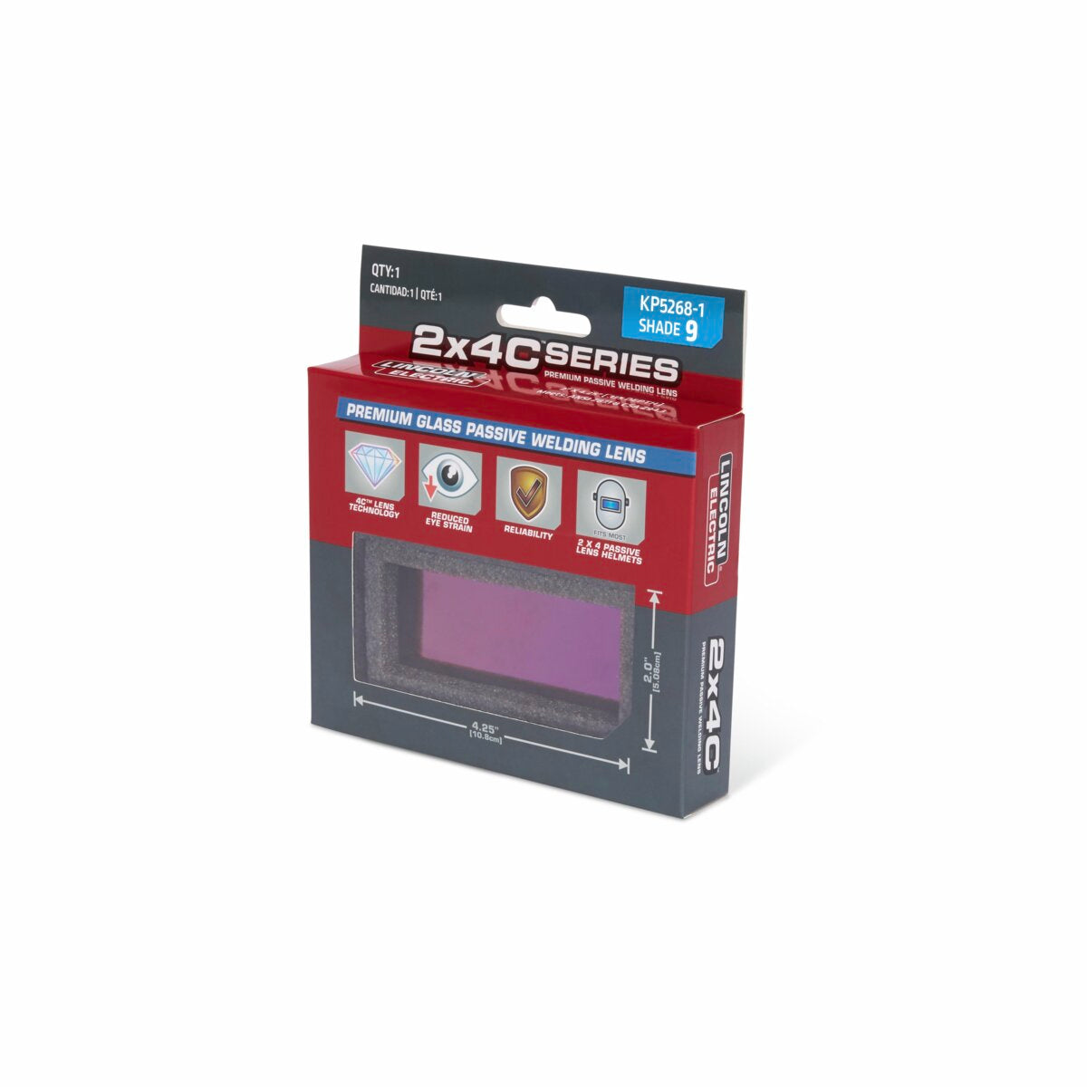 Lincoln Electric KP5268-1 2x4C® Series Premium Glass Passive Welding Lens - Shade 9